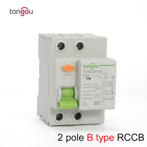 Disjoncteur de courant résiduel, 2P, 4P 63 ampères Type B, 10KA, RCCB, RCD 230V, 400V, 30ma, TORD6B-63 ► Photo 1/6