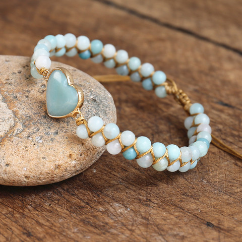 Amazonite – Bracelets à breloques en forme de cœur pour femmes, chaîne tressée en macramé, bijoux fait à la main, livraison directe ► Photo 1/6