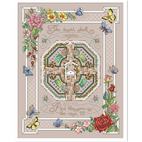 Kit de points de croix pour le jardin de roses, fil de soie en coton, motif floral, 18ct 14ct 11ct, toile de lin, broderie broderies ► Photo 1/3