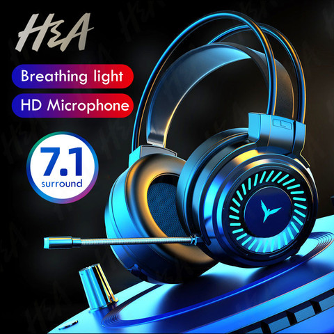 H & A jeux casques Gamer casque Surround son stéréo filaire écouteurs USB Microphone coloré lumière PC ordinateur portable jeu casque ► Photo 1/6