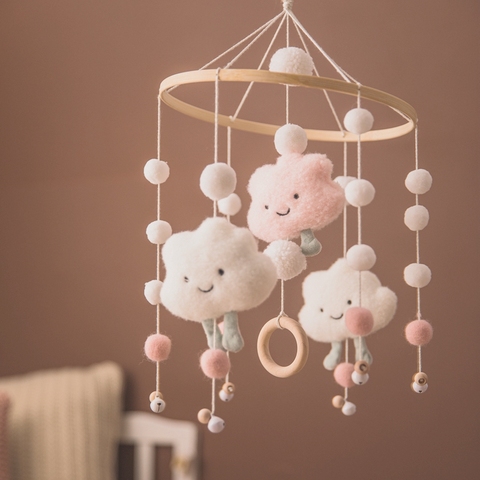 1pc bébé hochets berceau Mobiles bois support de jouet rotatif lit cloche boîte à musique 0-12 mois nuage coton carrousel pour lits de Projection ► Photo 1/6