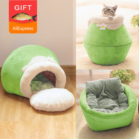 Lit chaud pour animaux de compagnie, peluche doux et pliable pour chat, maison mignonne et pliable, sac de couchage, coussin épais, produits pour chats ► Photo 1/6