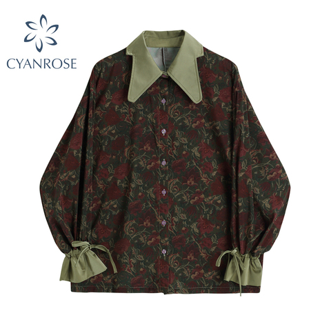 Automne Vintage Style impression florale en vrac femmes Blouse chemise coréenne décontracté à manches longues dames bouton Blouses femmes hauts ► Photo 1/2