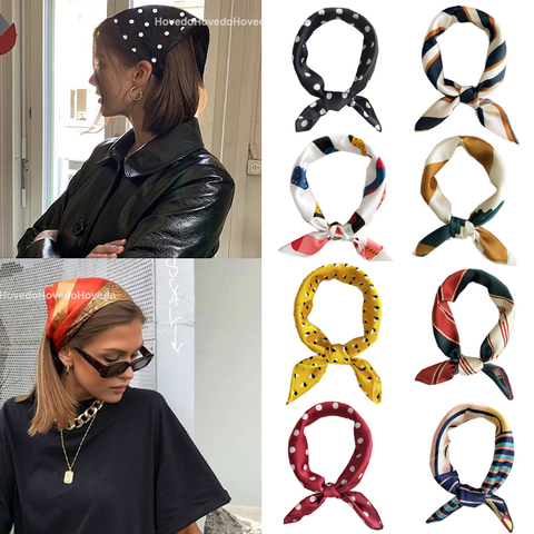 Écharpe Bandana en soie carrée style bohémien, bandeaux avec ruban, porte-cravate avec corde, accessoires queue de cheval, cadeaux ► Photo 1/6