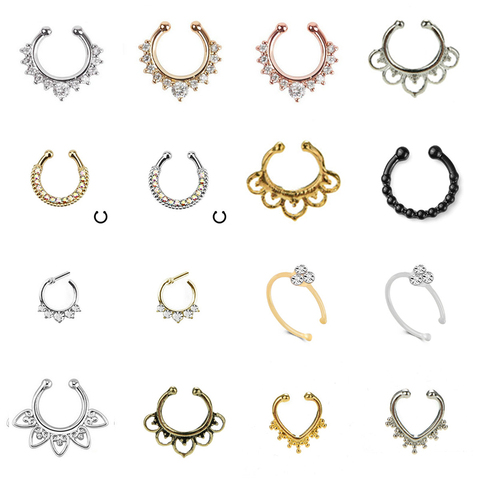 1PCS Zircon Fake Septum Piercing Nose Ring Hoop Nose For Girl Men Faux Body Clip Rings Non Body Jewelry Non-Pierced ► Photo 1/6