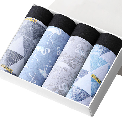 Boxer en coton pour hommes, 4 pièces, sous-vêtements Sexy, caleçons respirants, shorts convexes en U ► Photo 1/6