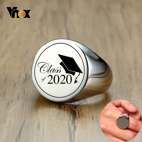 Vnox personnaliser gros rond haut chevalière bague hommes classe de 2022 acier inoxydable timbre fraternel anneaux Punk lourd Graduation cadeau ► Photo 1/6