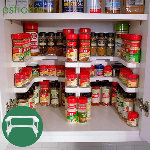 Étagère de rangement empilable pour épices, format de luxe, réglable, extensible, support d'épices, organisateur d'armoire pour la cuisine, étagère blanche ► Photo 1/6