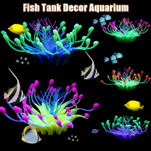 Décorations de lueur d'aquarium effet lumineux artificiel algues de corail plantes ornements pour décorations de réservoir de poisson Silicone brillant ► Photo 1/6