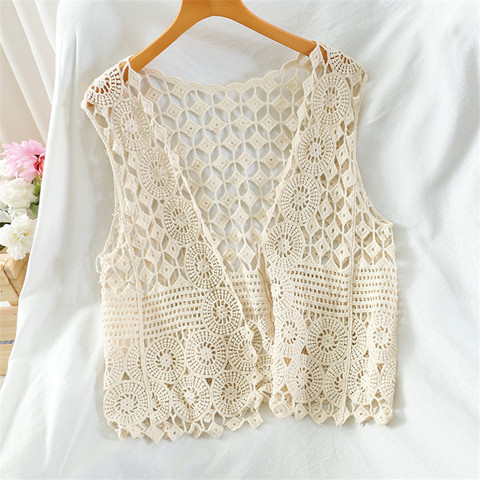 Gilet sans manches en dentelle ajourée au Crochet pour femmes, point ouvert, vêtement d'extérieur haut gilet ► Photo 1/6