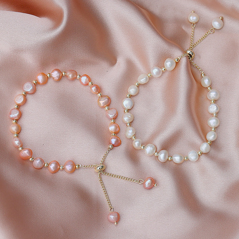 Bracelets en perles d'eau douce pour femmes, élégants, couleur rose/blanc, style Baroque, bijoux à la mode, cadeau, YBR185, 2022 ► Photo 1/6