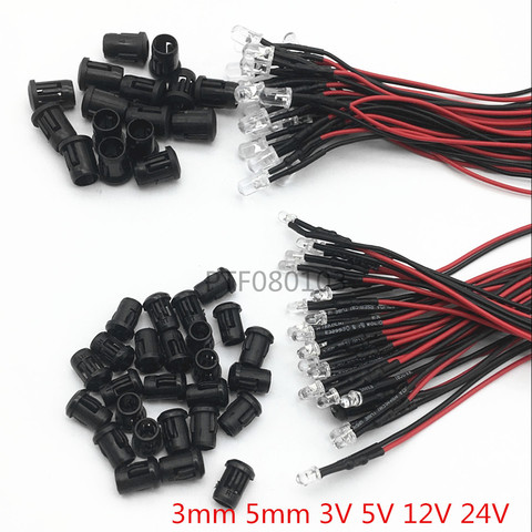 20 pièces, 3V, 5V, 12V, 24V DC 3mm/5mm rouge/vert/bleu/RGB rond, eau pré-câblée transparente, LED avec étui en plastique ► Photo 1/4