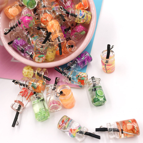 10 pièces mixte Kawaii Fruits tasse Miniature figurine résine Cabochon avec crochet bricolage décoration fabrication de bijoux pendentif breloques accessoires ► Photo 1/4