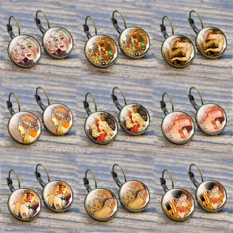 Klimt – boucles d'oreilles rétro, bijoux avec Cabochon en verre, Art, peinture à l'huile, cadeau de fête des mères ► Photo 1/6