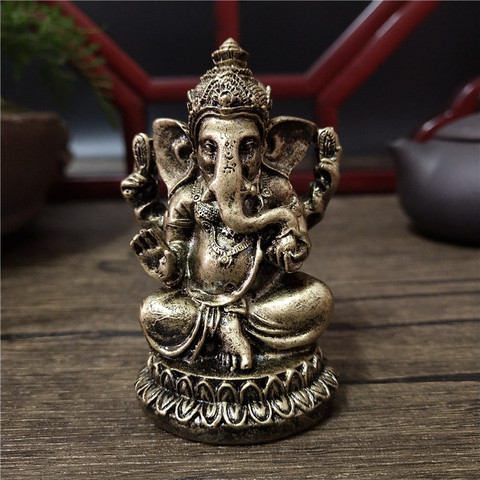 Bronze couleur seigneur Ganesha bouddha Statues éléphant hindou dieu Sculpture Figurines ornements résine décoration de la maison cadeaux chanceux ► Photo 1/6