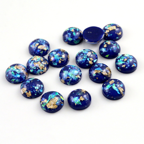 Nouvelle mode 40 pièces 8mm 10mm 12mm couleurs bleu foncé intégré feuille de métal dos plat Cabochons en résine camée ► Photo 1/2