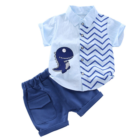 Vêtements d'été pour bébés garçons, haut de dinosaure mignon, pantalon court bleu, oitfit coton imprimé manches courtes, ensemble décontracté, 2 pièces ► Photo 1/6