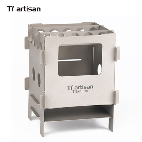 Tiartisan-Mini poêle de Camping Portable, réchaud en acier inoxydable ou titane à bois, pour randonnée pique-nique BBQ ► Photo 1/6