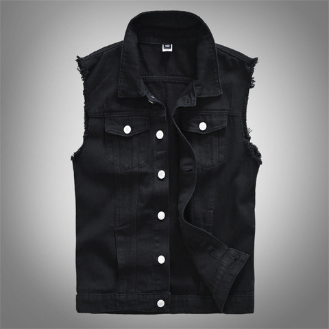 Nouveaux hommes mode décontracté noir à capuche sans manches gilet Denim gilet veste rue Punk Style Denim gilet plusieurs tailles Options M-6XL ► Photo 1/6