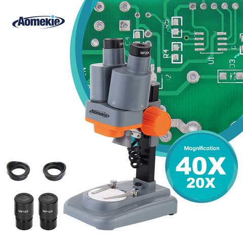 AOMEKIE – Microscope binoculaire stéréo 20X/40X, avec haut LED, Vision large HD pour soudage de PCB, réparation de téléphones portables, timbres, observation des minéraux ► Photo 1/6