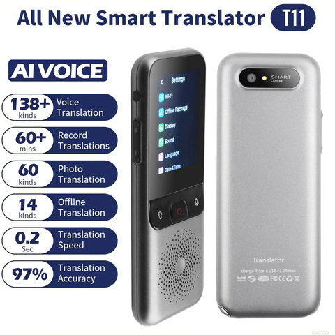 138 langues T11 Portable traducteur vocal intelligent en temps réel multi-langue discours interactif hors ligne traducteur voyage d'affaires ► Photo 1/6