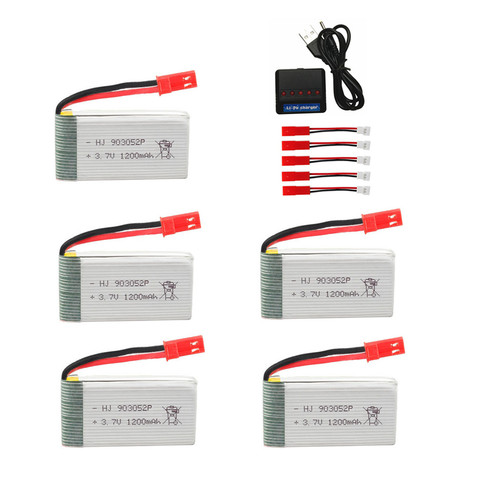 3.7V 1200mah lipo Batterie + chargeur 5 en 1 pour HQ859B HQ898B H11D H11C T64 T04 T05 F28 F29 T56 T57 Drone 903052 batterie ► Photo 1/6