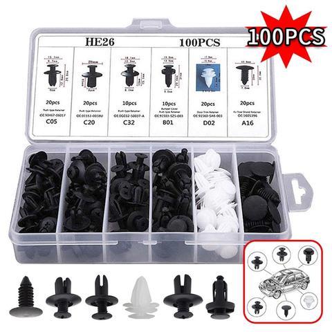 6 taille 100 pièces Auto attache attache mixte voiture carrosserie pousser retenue goupille Rivet pare-chocs porte clips de fixation de garniture Kit de fixation ► Photo 1/6