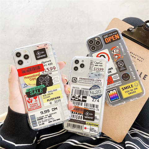Rétro Étiquette de Code à Barres Pour iPhone 12 Mini 11 Pro XS Max X XR 7 8 Plus Doux Airbag TPU Housse Pour iPhone 12Pro 11Pro ► Photo 1/6