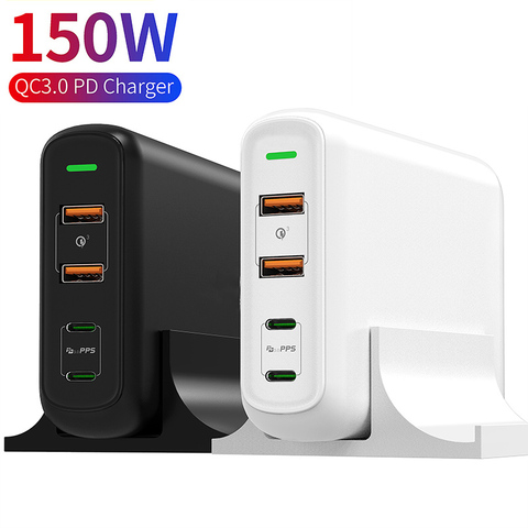 GaN – adaptateur d'alimentation à 4 ports 150W PD100W/65W/45W/18W QC4.0/PPS, chargeur pour ordinateur portable Type C Thunderbolt 3, iPhone12/SE S10/S20/Note 10/9 ► Photo 1/6