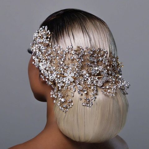 TOPQUEEN HP240 bijoux de cheveux de mariage en or ornements de cheveux en cristal de luxe strass couronne de mariage femme diadème couronne de reconstitution historique ► Photo 1/6