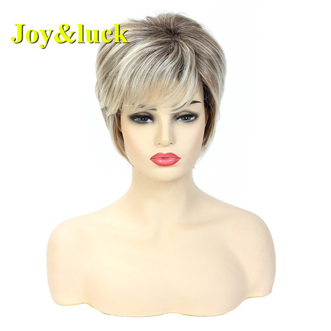 Joy & luck-perruque synthétique courte lisse Blonde et brune mixte pour femmes ► Photo 1/6