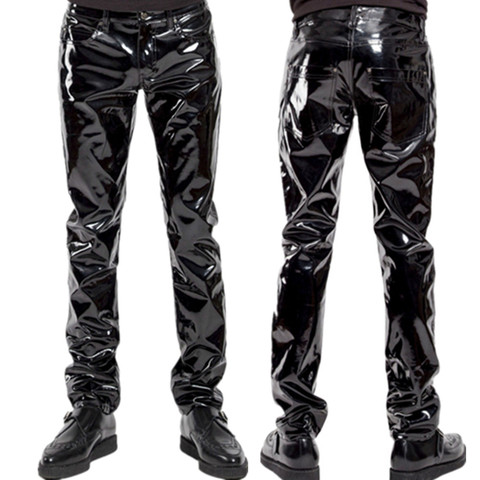 Brillant PVC Latex pantalon hommes moto noir hommes pantalon mode Faux cuir équitation étanche moteur motard mâle pantalon de rue ► Photo 1/6