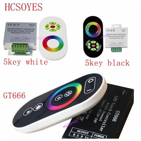 Télécommande sans fil à panneau tactile, contrôleur rvb 18A pour bande LED RGB DC12V-24V 3528, 5 touches, GT666, 5050 ► Photo 1/6