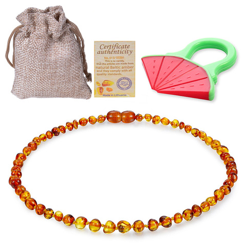 Ambers de la baltique collier de dentition pour bébés (unisexe) (Cognac)-Anti-flamme, naturel certifié ovale bijoux de la baltique 14-33cm ► Photo 1/6