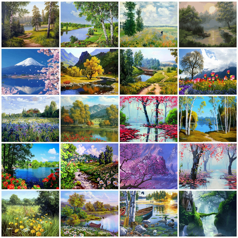 AZQSD bricolage 50x40cm peinture par numéros pour paysages décoration de la maison peinture à l'huile par numéros ensemble complet pour adultes ► Photo 1/6