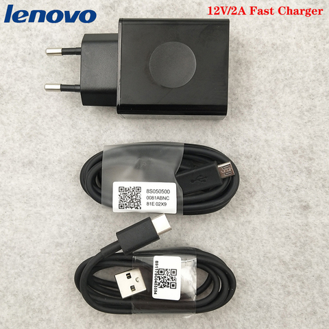 Lenovo – chargeur rapide 24W EU, adaptateur mural de voyage, câble Micro USB/Type C, pour Lenovo Vibe P2 P1 Z5S Z6 Z5 pro K5 K5s Z3 Z2 K10 Plus ► Photo 1/6