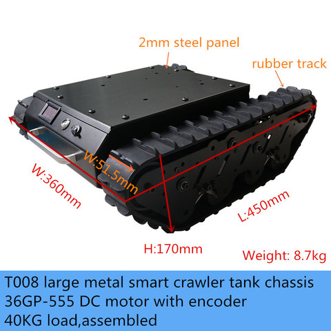 40kg charge T008 grand métal intelligent chenille Robot réservoir châssis Kit caoutchouc piste couple élevé 24V moteur à courant continu avec encodeur bricolage assemblé ► Photo 1/6