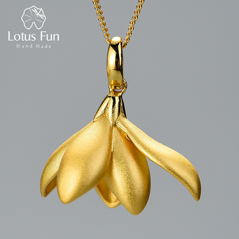 Lotus Fun – pendentif en or 18K pour femmes, élégant, fleur Magnolia, sans collier, en argent Sterling 925 véritable, bijoux fins faits à la main ► Photo 1/6
