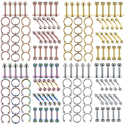 Lot de 40 piercings corporels en acier chirurgical, Lot de bijoux en vrac, anneau de nez, barre de langue, Labret à sourcils, ensemble de bagues en fer à cheval ► Photo 1/6