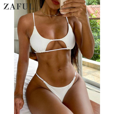 ZAFUL Sexy maillots de bain cravate tressé côtelé découpe Bikini ensemble maillot de bain rembourré taille basse femmes vêtements de plage été 2022 nouveau maillot de bain ► Photo 1/6