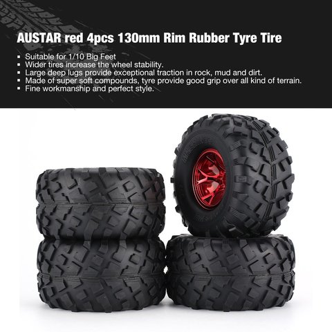 AUSTAR 4 * roue 1:10 AX-3003/4 130mmTire pour RC BigFeet AX-3002 pneu en caoutchouc 125mm PlasticHub pour camion BigfootMonster HSP HPI ► Photo 1/6