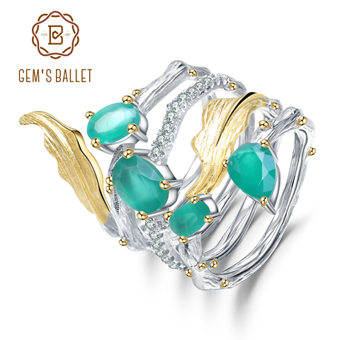 Gemmes BALLET, bague Vintage en argent Sterling 925, bague néo-gothique, pierres précieuses, Agate verte naturelle, bijoux fins pour femmes, 2,26 ct ► Photo 1/6