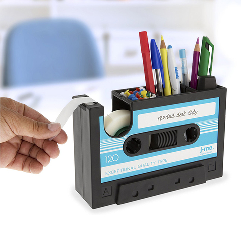 Organisateur de papeterie multifonctionnel 2 en 1 porte-stylo créatif, de bureau et de bureau, distributeur de bandes à Cassette rétro, cadeau porte-stylo ► Photo 1/5