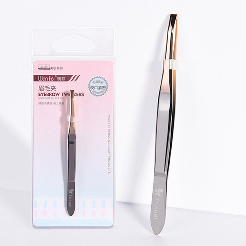 1PC Pince à sourcils en acier inoxydable pointe inclinée yeux Pince à épiler Pince pour l'épilation du visage maquillage outils Pince A épiler ► Photo 1/6