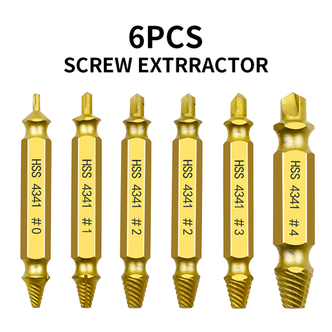 6 pièces extracteur de vis endommagé vitesse Out forets ensemble d'outils outil de réparation de décapant de boulon cassé ► Photo 1/6