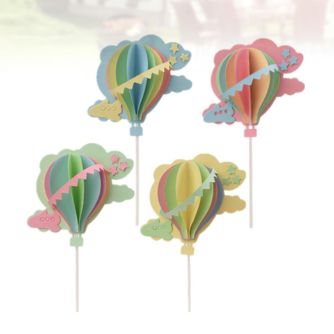 Décoration de gâteau, 4 pièces, ballons à Air chaud en nuages 3D, pour garniture de gâteau (bleu, rose, jaune et vert) ► Photo 1/6