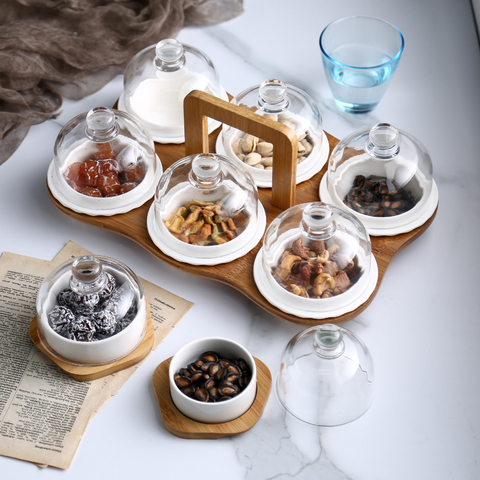 Bol à Dessert en céramique, four bol de cuisson avec couvercle en verre, tasse à Pudding séparation assiette à fruits boîte de rangement de collations créatives ► Photo 1/5