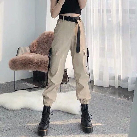 EACHIN mode femmes auto ceinturé taille élastique Cargo pantalon femme en vrac Streetwear pantalon décontracté grande taille Style coréen pantalon ► Photo 1/6