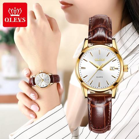 OLEVS Top marque Quartz femmes montres bracelet en cuir étanche mode femmes montre Date horloge ► Photo 1/6