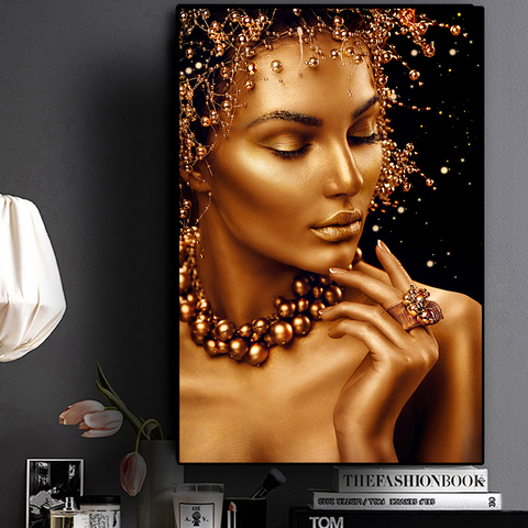 Peinture à l'huile sur toile, noir et or, Art africain Sexy ► Photo 1/6